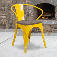 Flash Furniture CH-31270-YL-WD-GG Yellow Metal Chair with Wood Seat and Arms 